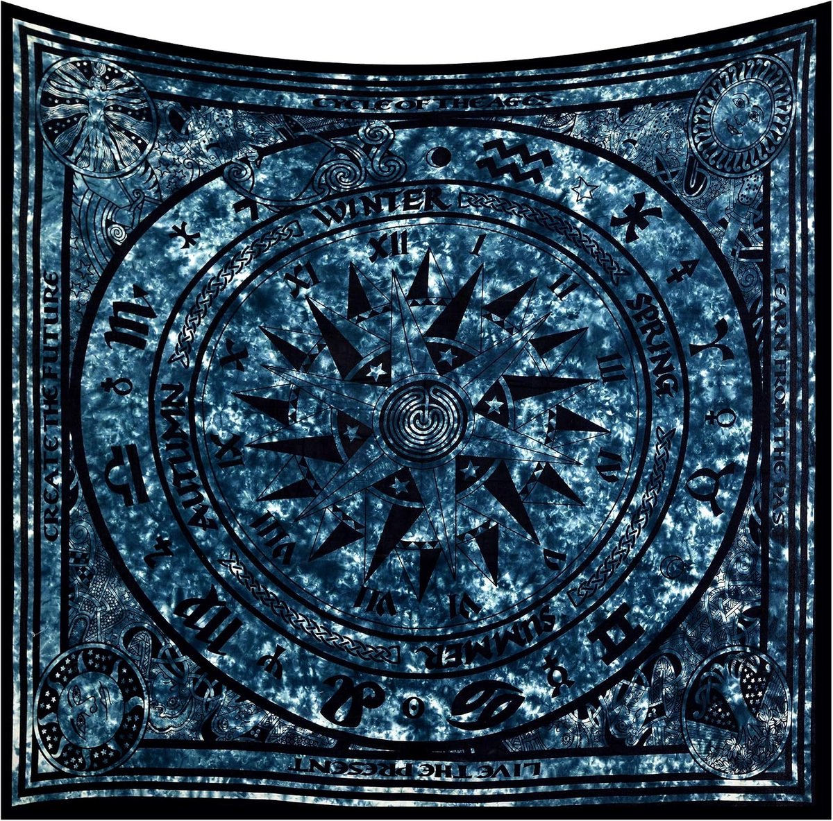 Handmade Koningin donkerblauwe cyclus van de leeftijden Tapestry muur opknoping hippies Tapestry (Queen Size, Design Q9)