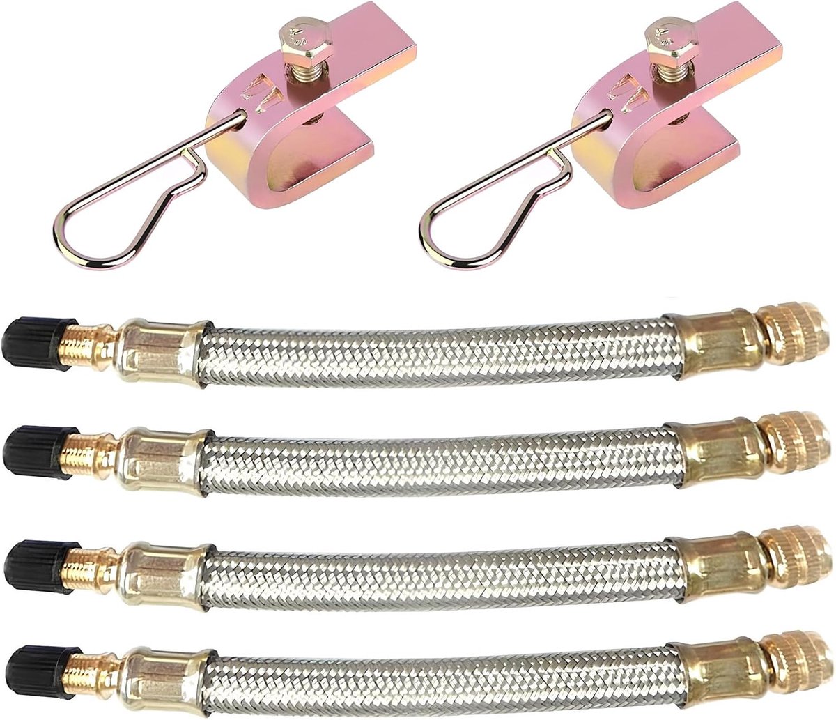 4 stuks ventielverlengingen, bandventielverlenging, roestvrijstalen bandventielverlenging met 2 klemmen, verlengband voor ventielstang, voor fiets, motorfiets, auto, vrachtwagen