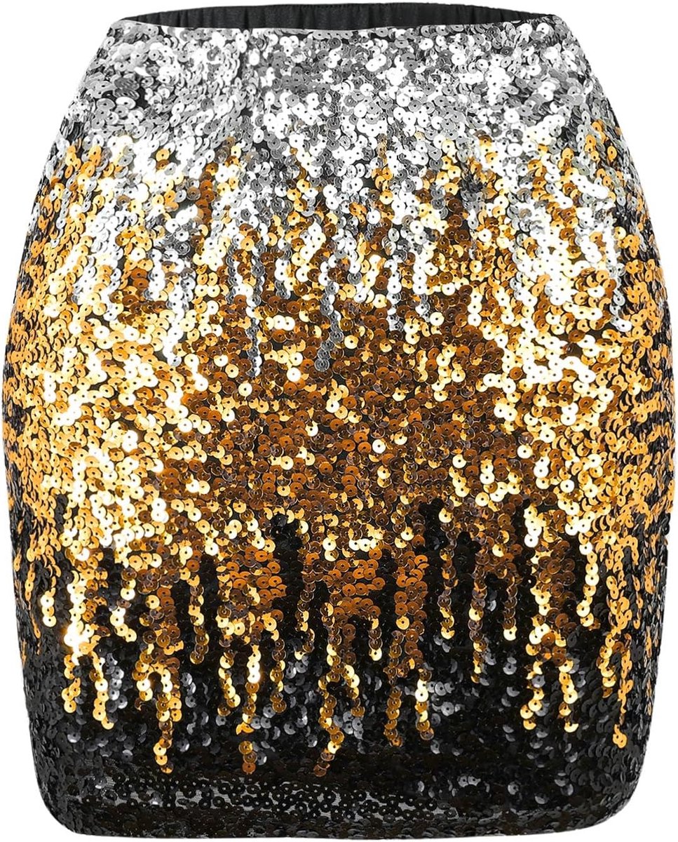 Vrouwen Fonkelende Rok Elastische Taille Glitter Rok met Voering Korte A-lijn Hippe Pailletten Mini Rok voor Festival Rave Party Night Out