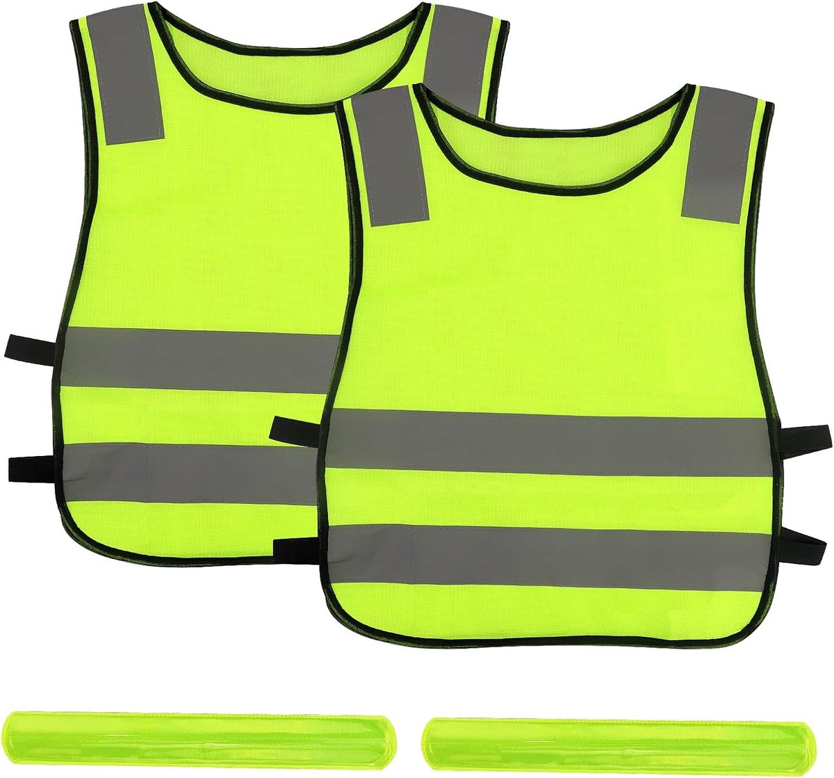 2 stuks veiligheidsvesten voor kinderen, met 2 reflecterende armbanden, licht reflecterend vest voor kinderen, sterk reflecterend kinderveiligheidsvest, ademend veiligheidsvest voor sport, hardlopen,
