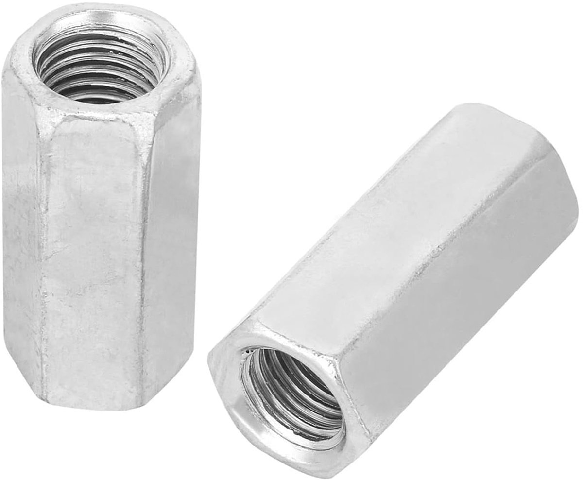 Dailygoods- Zeskant-koppelingsmoer Lange Schacht - Koolstofstaal - Verzinkt - 2 Stuks - M16 x 50 mm - Eenvoudig te Installeren - Moer