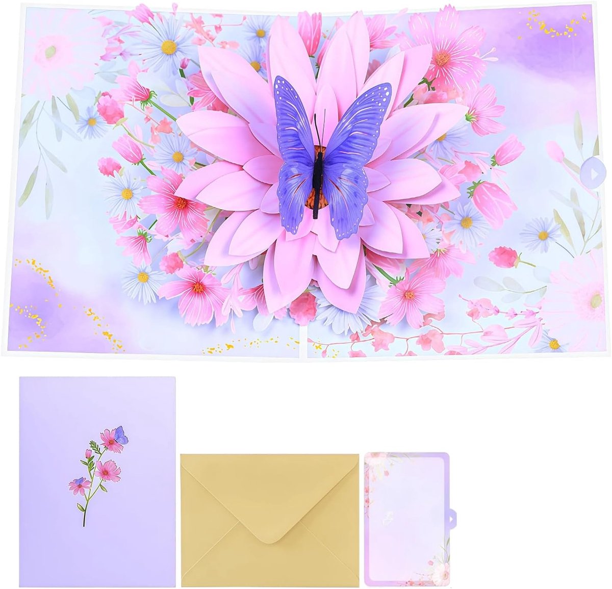 3D Verjaardagskaart voor Dames - Pop-up Kaart met Roze Bloemen en Vlinders - Wenskaart voor Moeder, Oma en Geliefden - Moederdag
