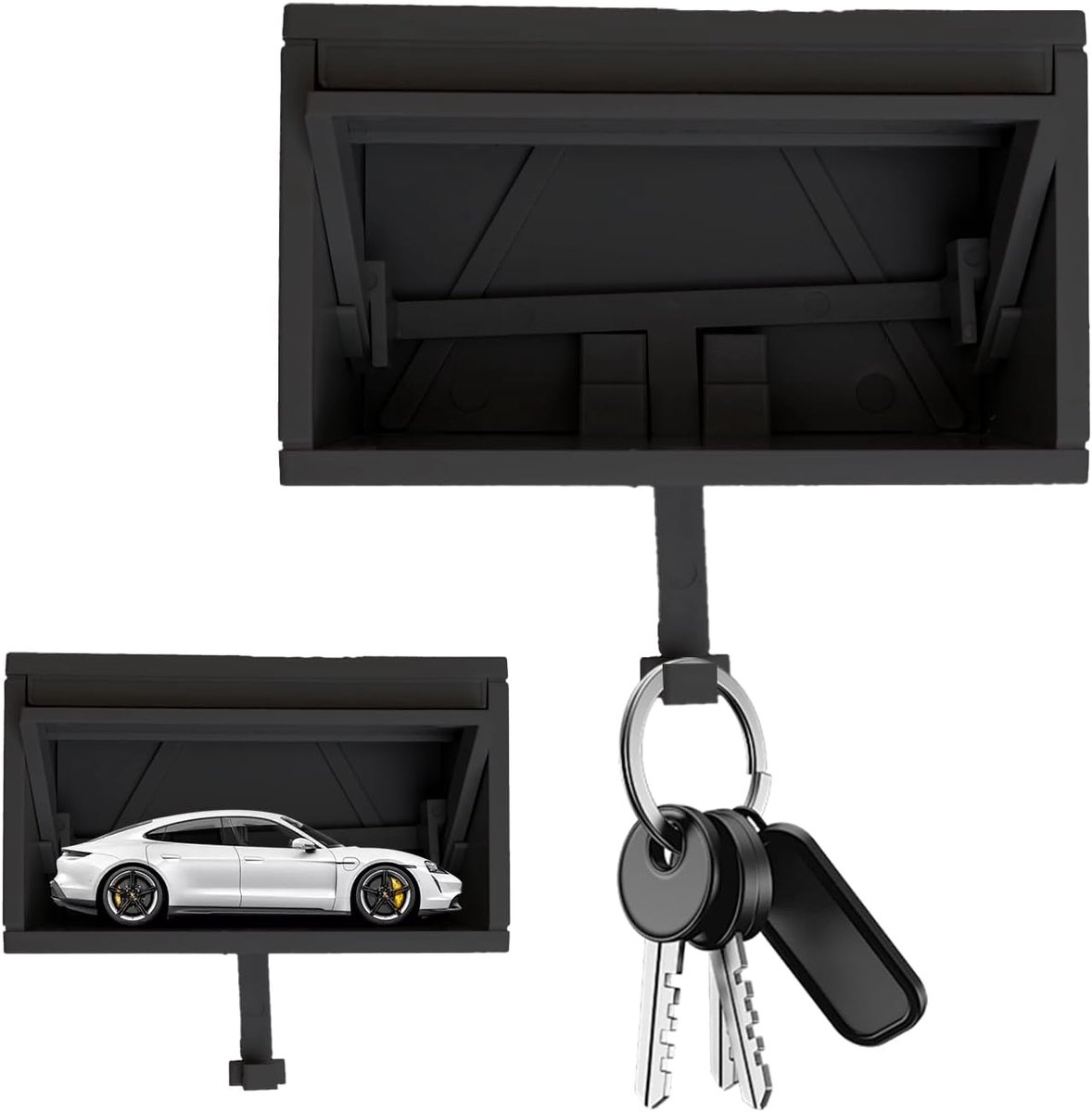 Sleutelbox, autogarage, sleutelhouder met te openen deur, sleutelkast voor wandmontage, sleutelhouder, sleutelhanger voor autoliefhebbers (B)