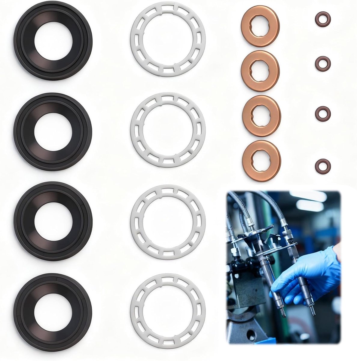 16 stuks 1.6 HDI diesel injector pakkingset, brandstof injector nozzle afdichtingsset, compatibel met Citroën, Peugeot, 198185 198299 1982A0 1314368