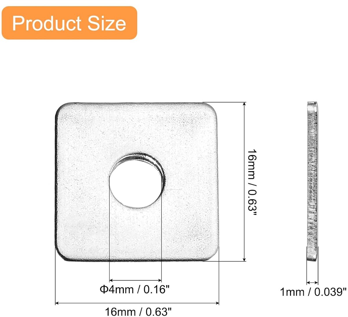 Sluitringen, vierkant, M4 x 16 x 1 mm, roestvrij staal, 304, vierkante plaat, platte afstandhouders, afdichting voor beslag, 50 stuks
