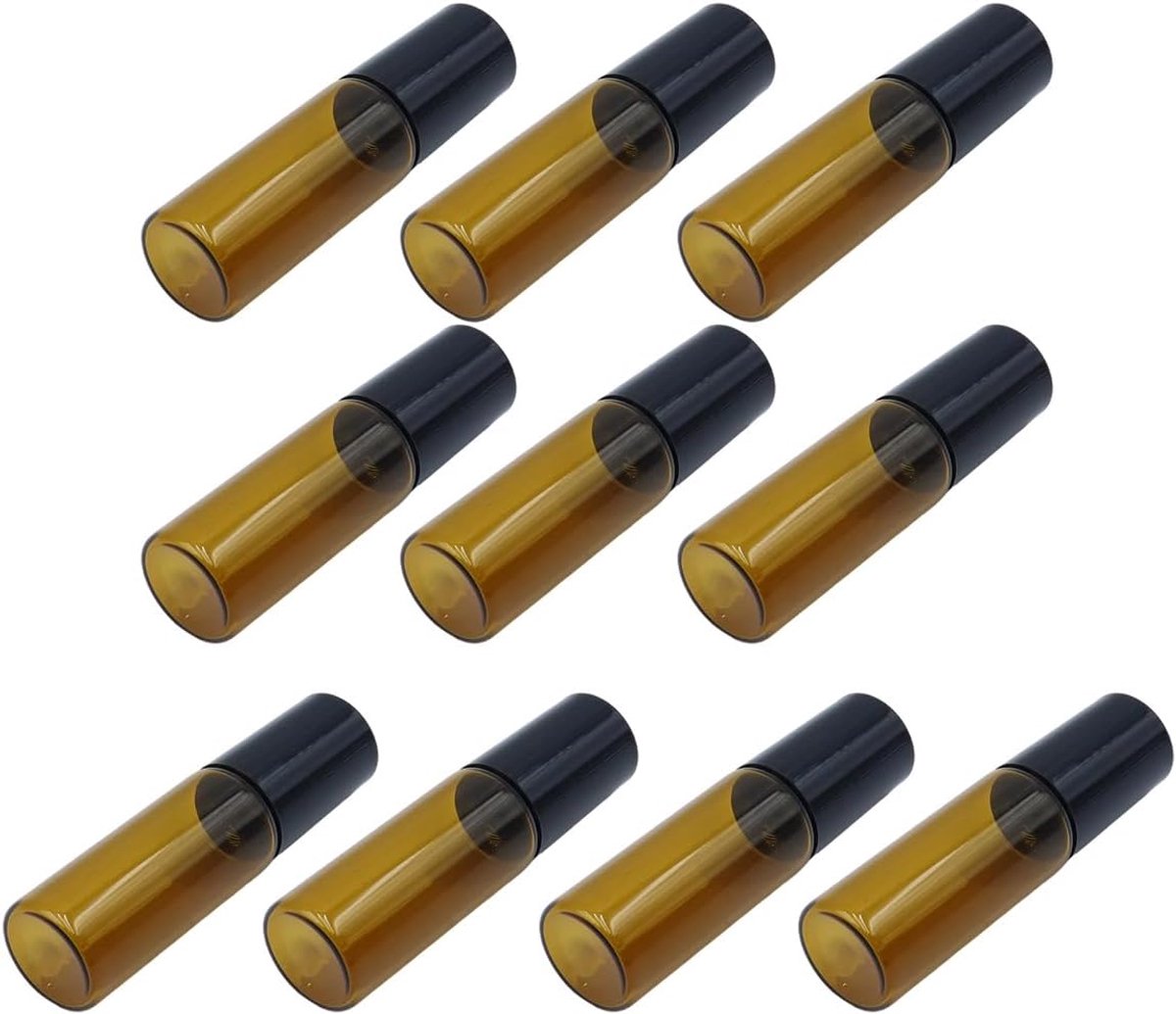 Roll-on glazen flessen voor etherische oliën, leeg en navulbaar, voor oliën, parfums, cosmetica en massageoliën, 10 stuks (5 ml)