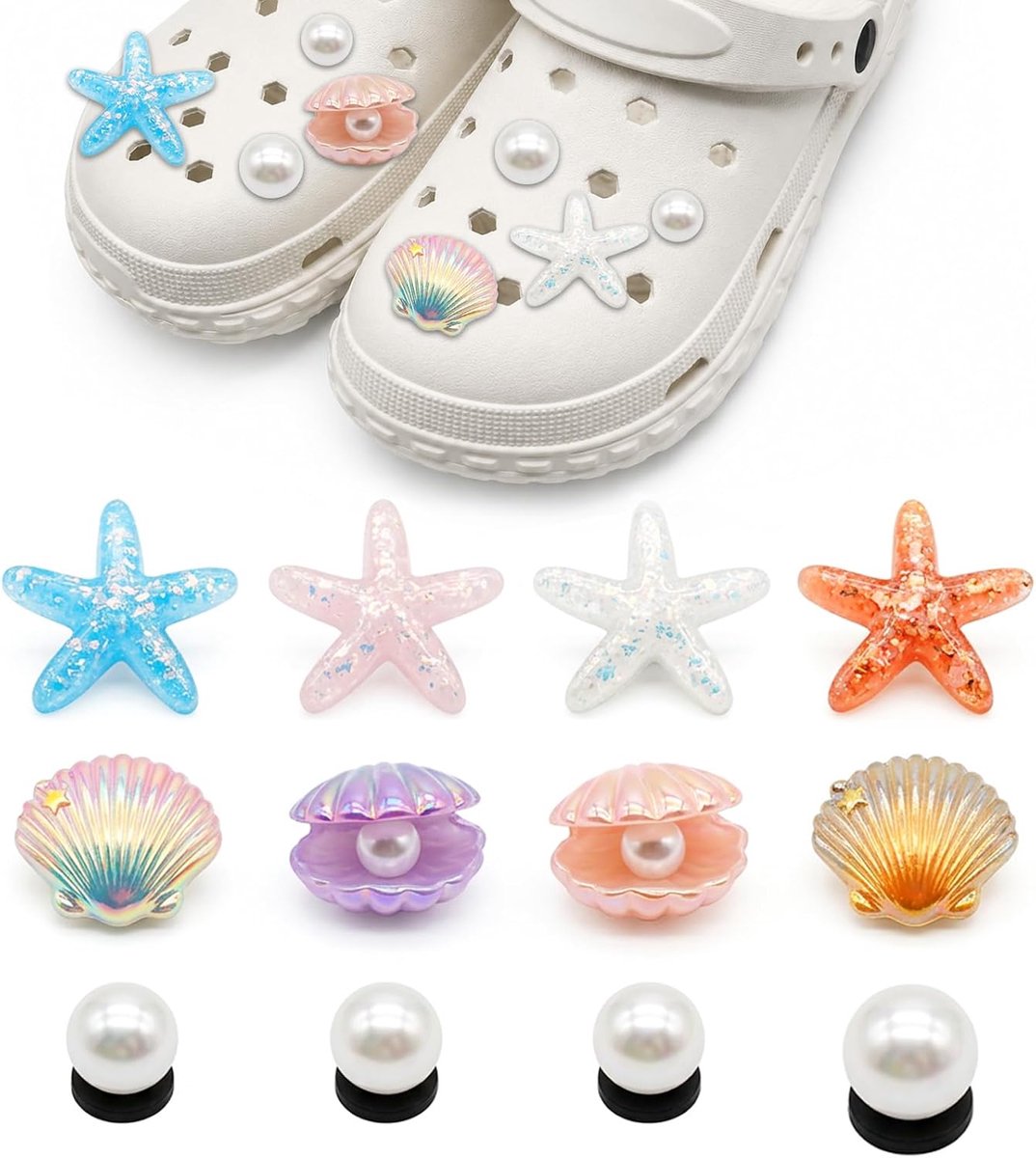 Bedels, decoratieve bedels, strand, schattige clips, iriserende schelpen, zeesterren, verjaardagscadeau, accessoires, sandalen, Kerstmis, Halloween