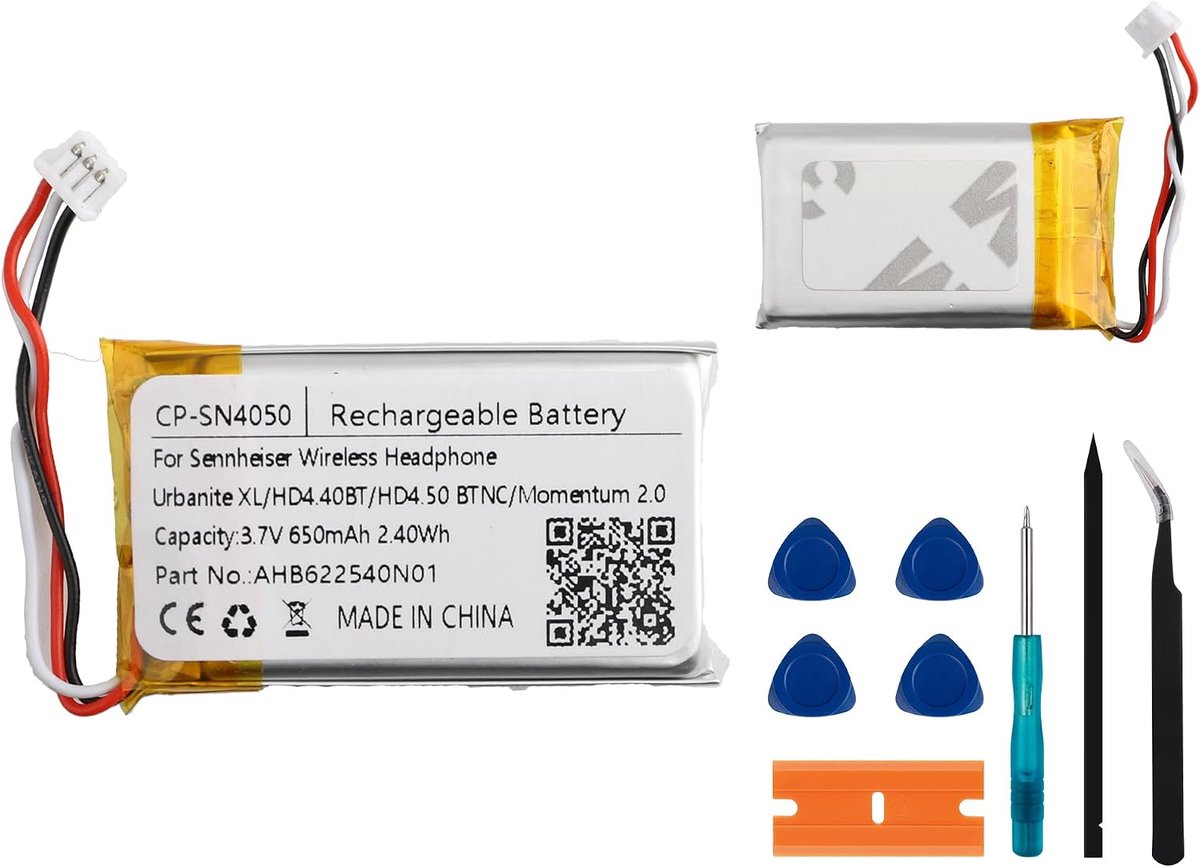 AHB622540N01 CP-SN4050 3,7 V 650 mAh batterij compatibel met Sennheiser HD 4.40/4.50, Urbanite XL, Momentum 2.0/3.0 Bluetooth-headset-accu voor draadloze headset met