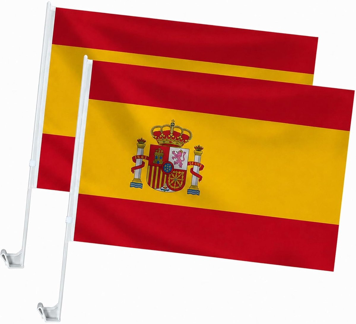 2 stuks Spanje autoraamvlaggen 45 x 30 cm met 43 cm stevige vlaggenstok - weerbestendige Spaanse vlag voor het WK, Europees kampioenschap, sportevenementen en autodecoratie
