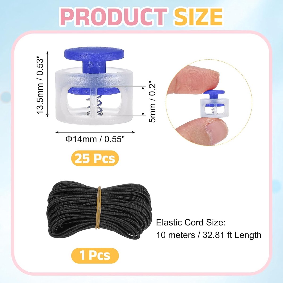 TOOGOO(R) 25 stuks koordsluitingen, dubbel gat, met elastisch koord, 14 mm, veerclip, nylon, 14 mm, voor rugzakken, koorden, broeken.