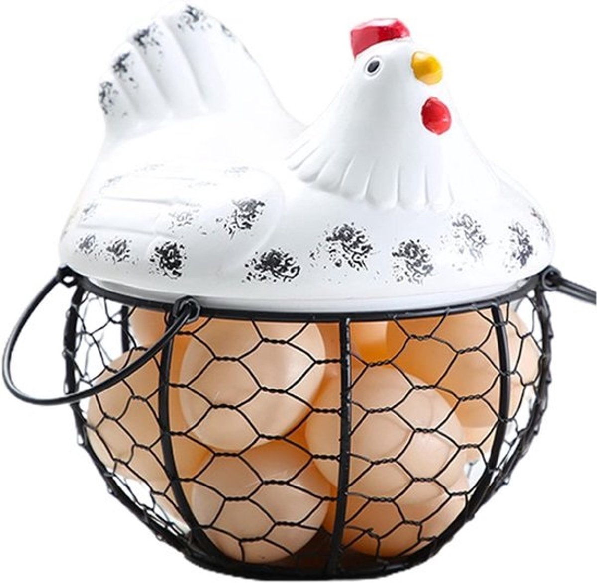 Eieropbergmand - Mand voor Eieren - Keuken Organisatie - Keramisch Deksel - 19x16x10cm - Wit