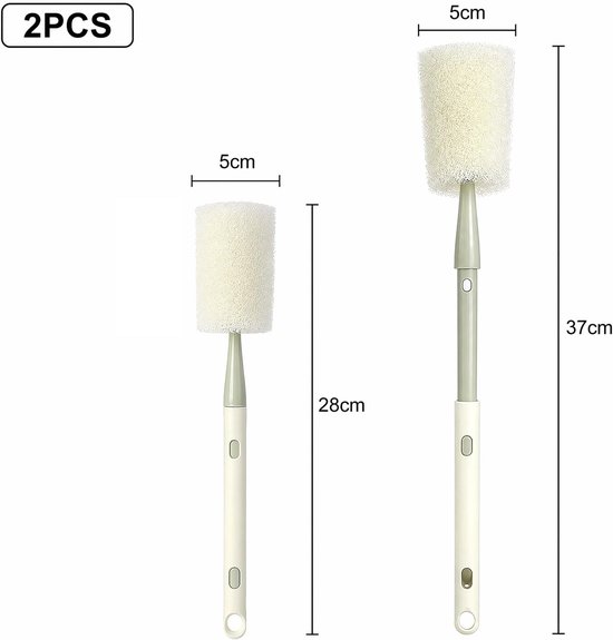 2 stuks flessenborstelspons, flessenspons, reinigingsborstel met honingraat, flessenreiniger met lange handgreep, 28 tot 37 cm, intrekbare sponsborstel voor glazen, flessen, ketel, wijnglazen — afbeelding 2