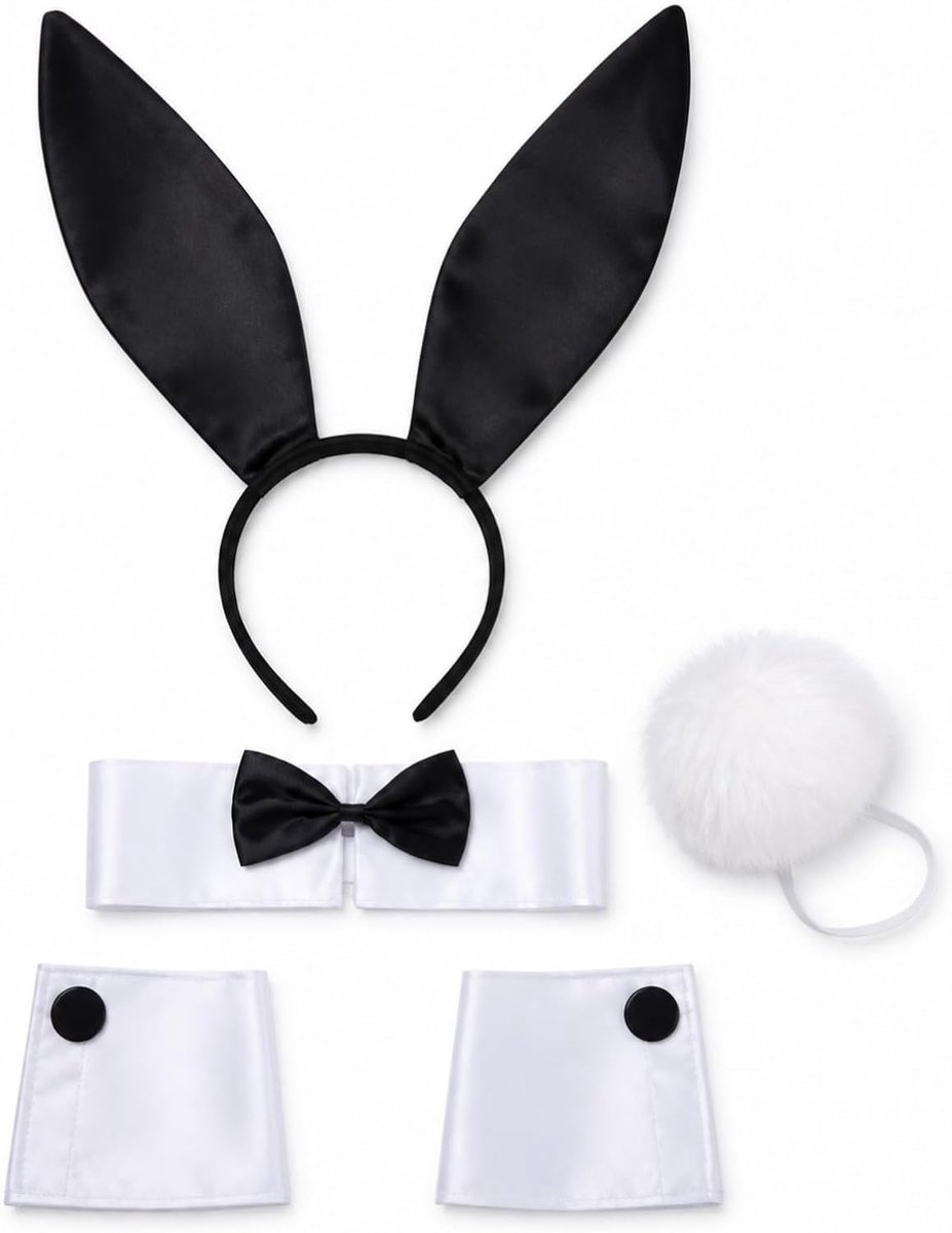 4-delig bunny-kostuum voor dames, set met konijnenoren