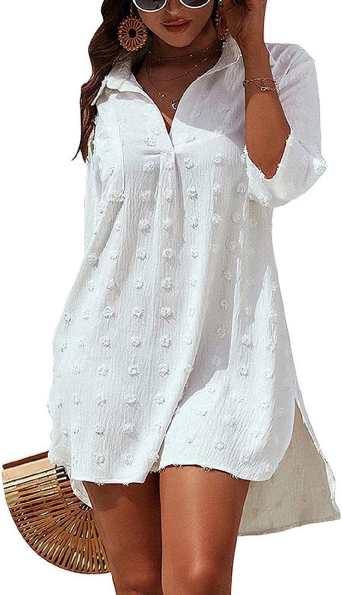 Strandjurk voor dames, bikini, coverup, strandponcho, zomer, badmode, strand, coverup, button-down, hemdjurken, Swiss Dot Tops gehaakt kant, strandtuniek, strandvakantie, badpak