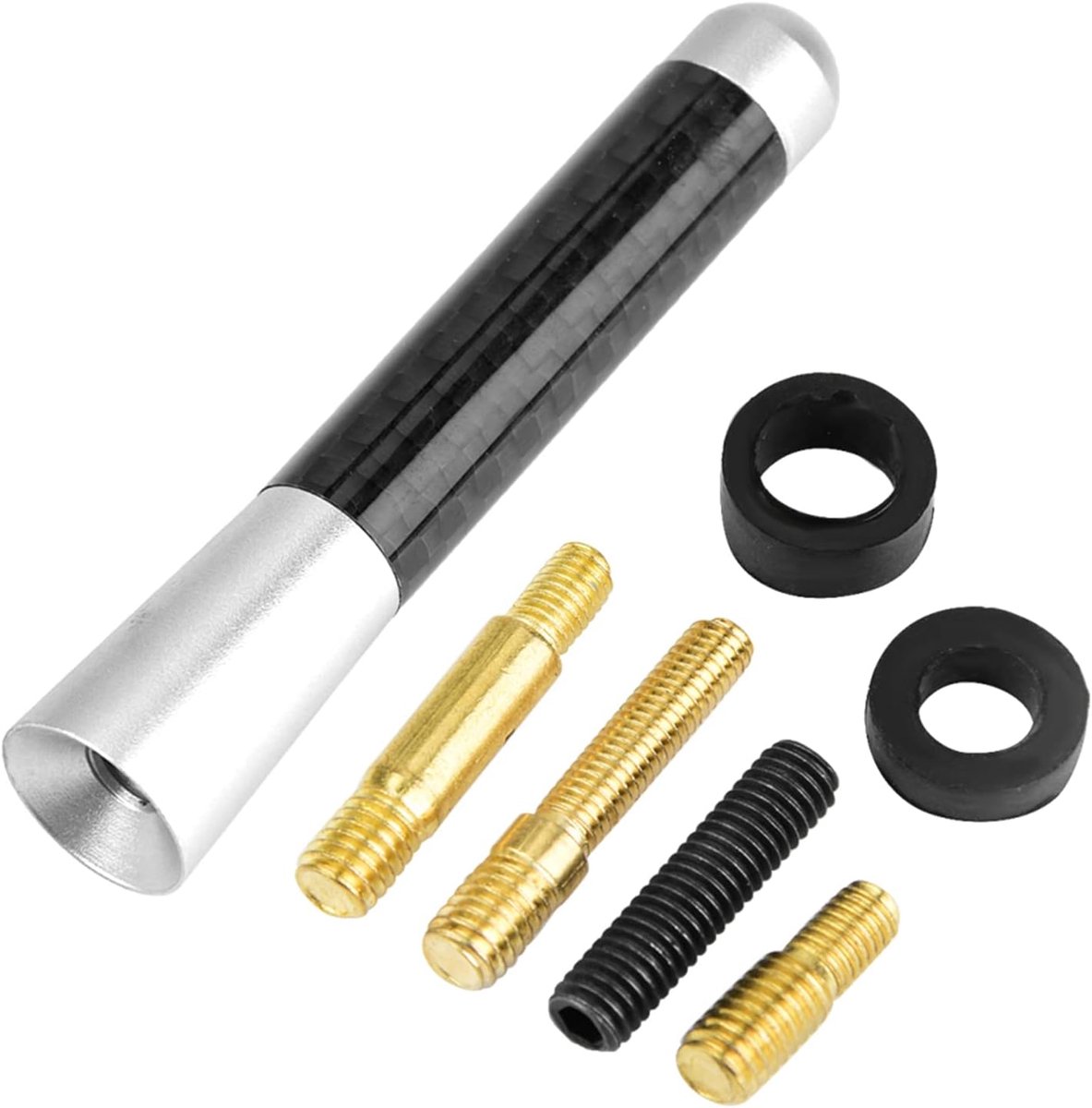 3-inch Auto-antenne, 3-inch Auto-vervangingsantenne, Koolstofvezelschroefradio Korte Antenne-antenne voor Universele Auto-modifiie (Zilver),Aanpassing van het interieur en exterieur van auto's