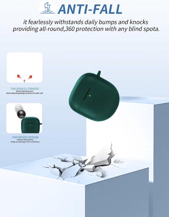 Beschermhoes voor Bose QuietComfort Earbuds II, zachte siliconen hoes met waterdicht, schokbestendig en krasbestendig, ideaal voor dagelijkse bescherming, groen — afbeelding 5
