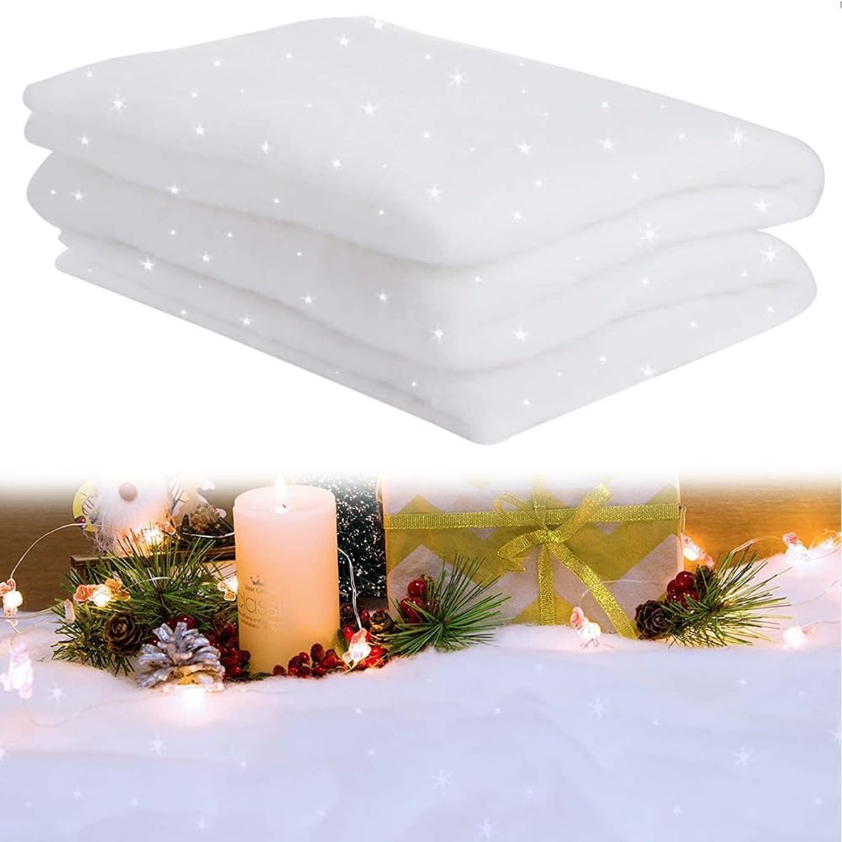 kerstsneeuwdeken 240 x 80 cm, Witte Kerstdeken met Pailletten Nepsneeuwdecoratie Geschikt voor Achtergrond, Feest en Kerstboomrokken