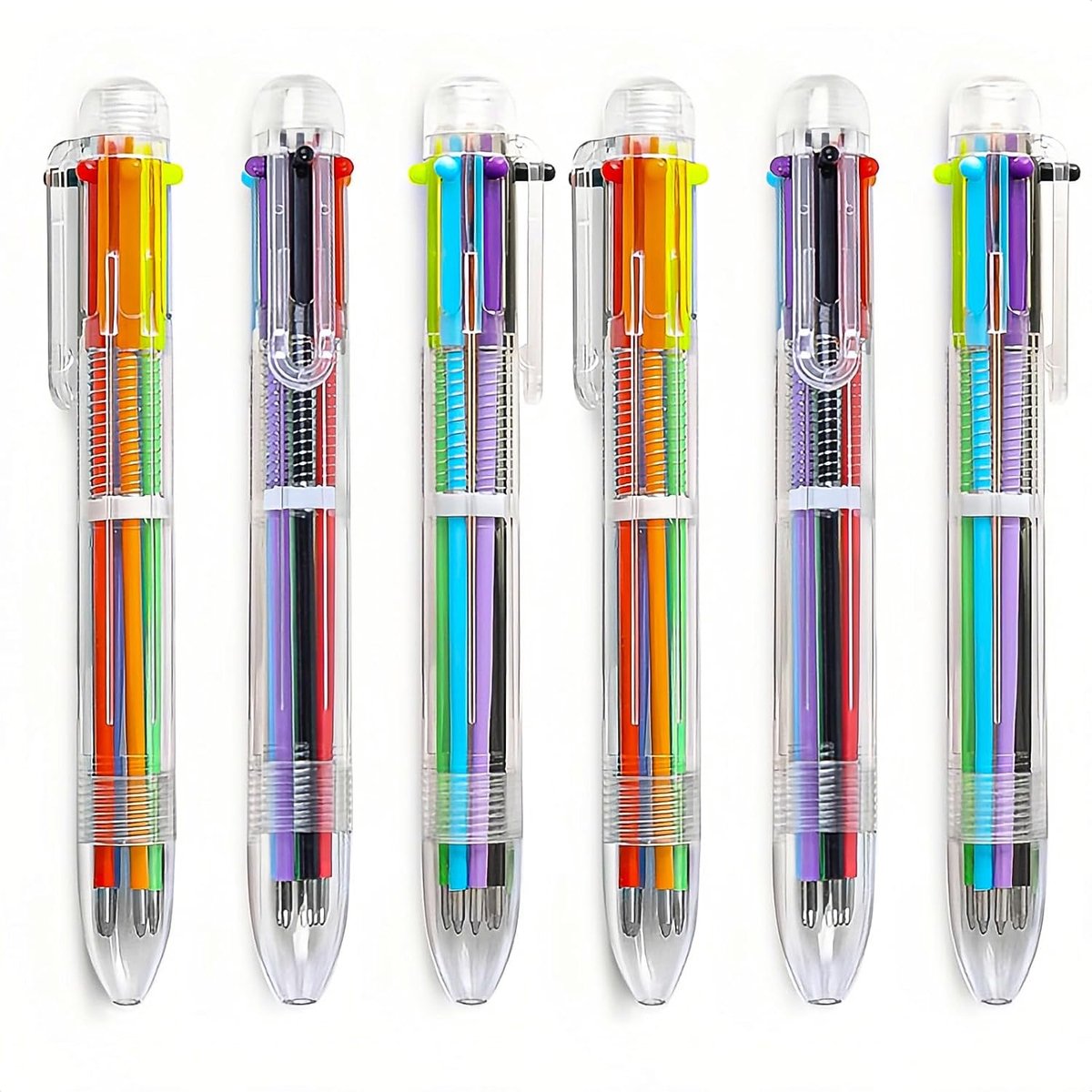 6 stuks 1 mm 6-in-1 balpen, meerkleurig, 6 kleuren, intrekbare pennen voor kantoor, school, accessoires, studenten, kinderen, cadeau, pen