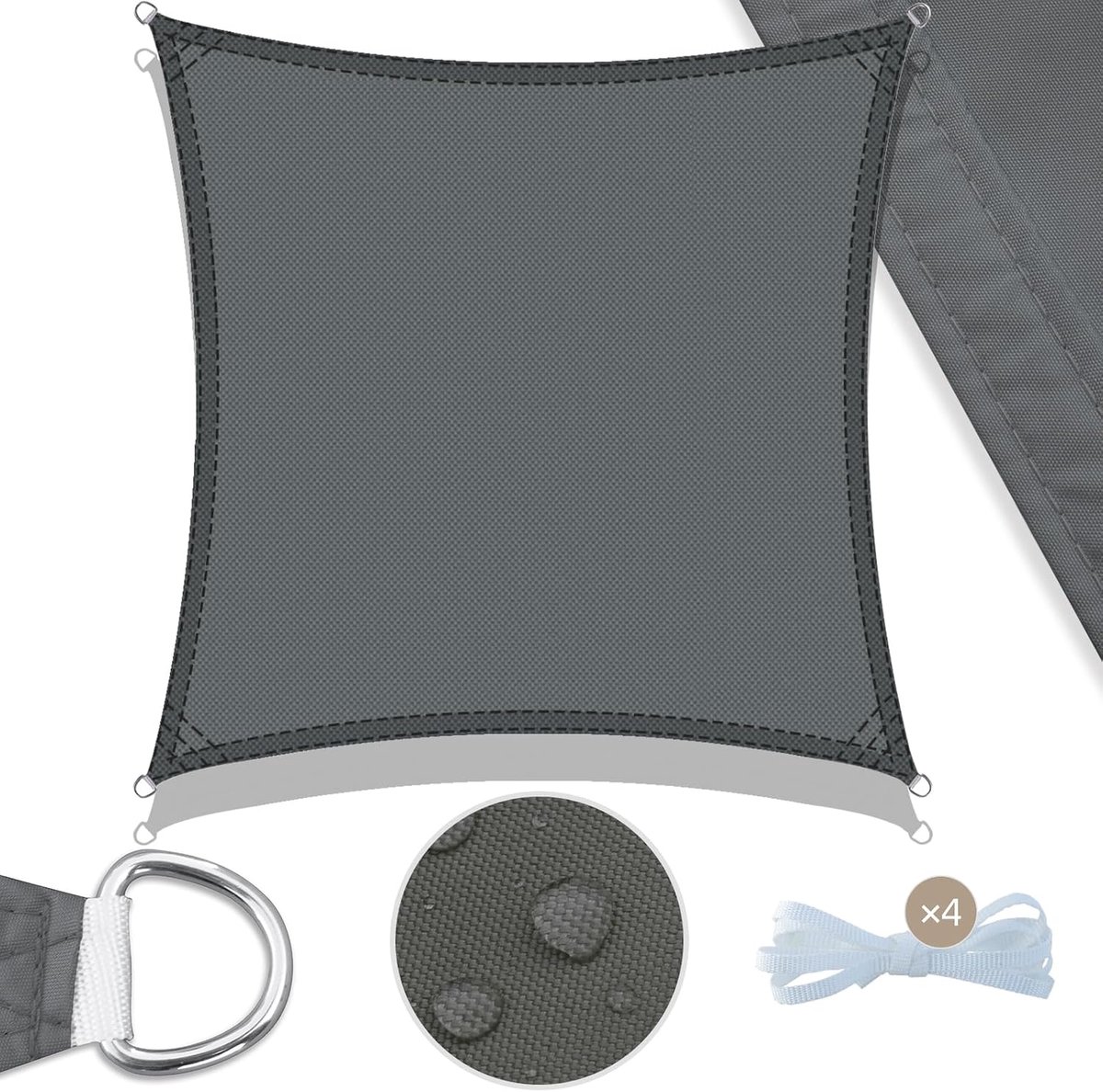 Schaduwzeil Waterdichte 2x2m Rechthoekig 98% UV-bescherming Schaduwdoek voor Tuin, Terras, Buiten Patio, Zwembad -Antraciet