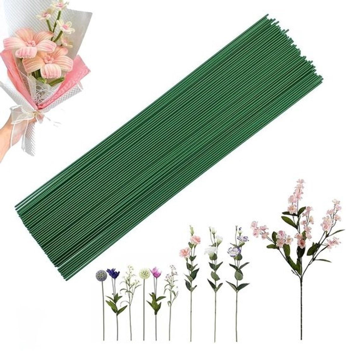 Bloemendraad - Bloemistendraad knutseldraad - Bloemen schikken - Flexibel en sterk - 100 stuks 30 cm - Groen