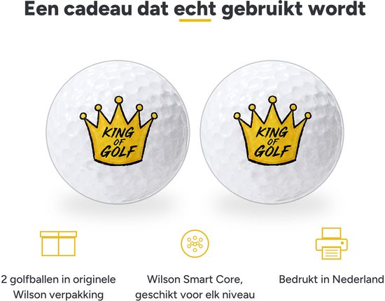 Golfballen King of Golf Goud - Golfer Golf Cadeau - 2 stuks - Wilson - Bedrukte Golfballen — afbeelding 3