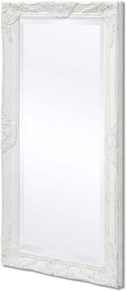 yorten Wandspiegel in barokstijl wandspiegel barokspiegel gangspiegel houten frame spiegel wit 100 x 50 cm met bevestigingshaken, voor slaapkamer, kleedkamer of badkamer