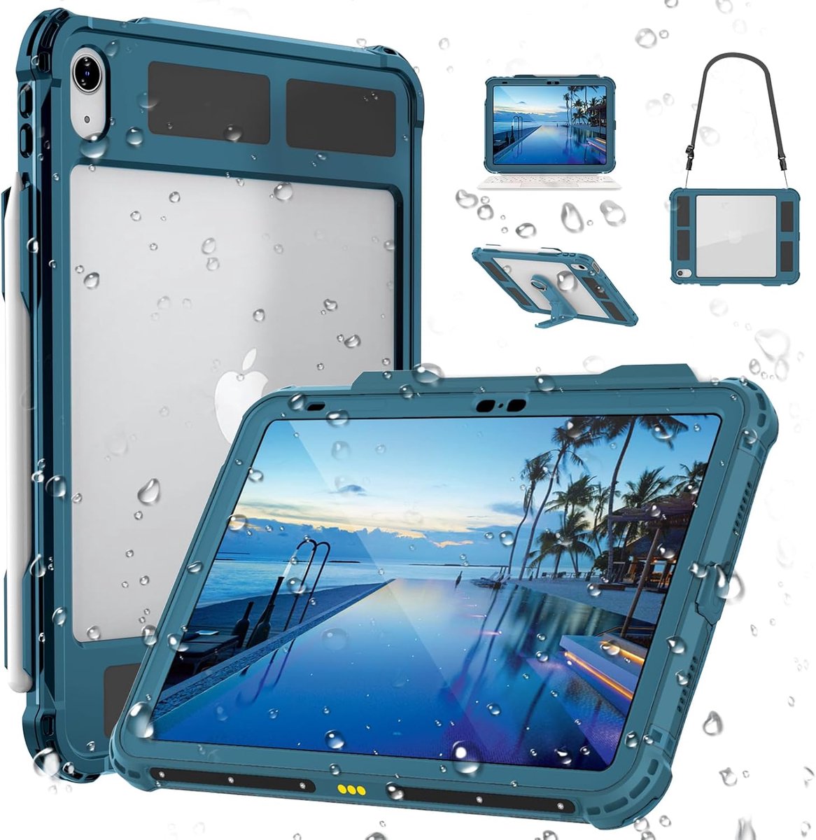 Hoes voor iPad (A16) 11.10e generatie (2025-2022) waterdichte, schokbestendige, valbestendige volledige beschermhoes met geïntegreerde displaybescherming, penhouder, standaard, schouderriem