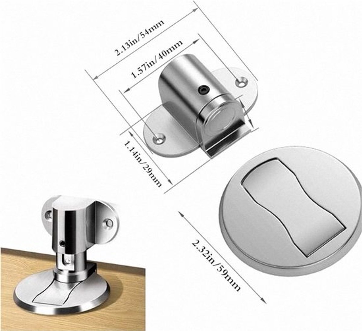 Magnetische Deurstopper - Deurvanger Deurvangst - Deur Open Houden - Sterk Magnetisme Verstelbaar - 2 stuks - Geborsteld Metaal