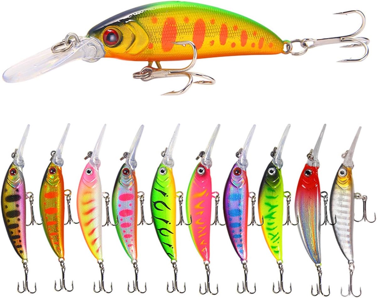 10 stuks visaas, visaas, 5,7 g, 7 cm, realistisch aas, bionisch aas onder aas met drievoudige haken voor forel, baars, snoek, aas, snoekbaars, ECC (B)