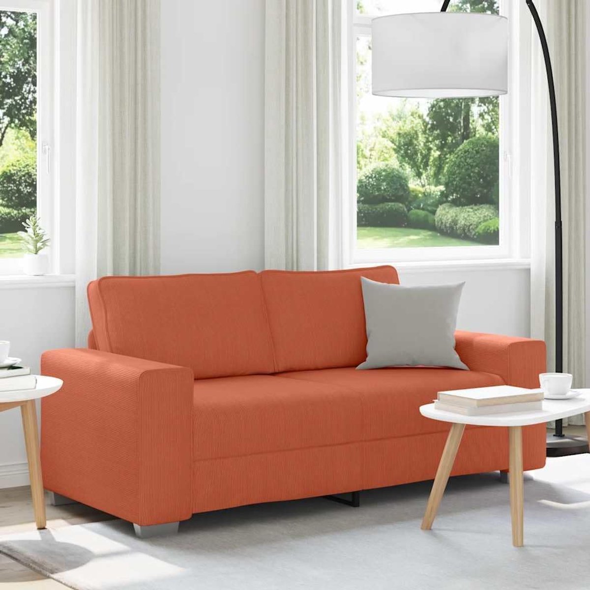 Tweezitsbank in rood oranje 140 cm corduroy met gevoerde zittingen en robuust metalen frame voor duurzaam comfort en stijlvolle inrichting in de woonkamer