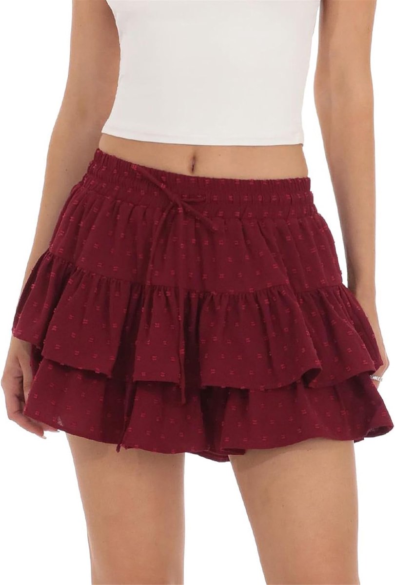 Zomerrok met ruches voor dames, met binnenbroek, lichte minirok met anti-blootstelling, schattige en vrouwelijke stijl voor dagelijks gebruik en reizen