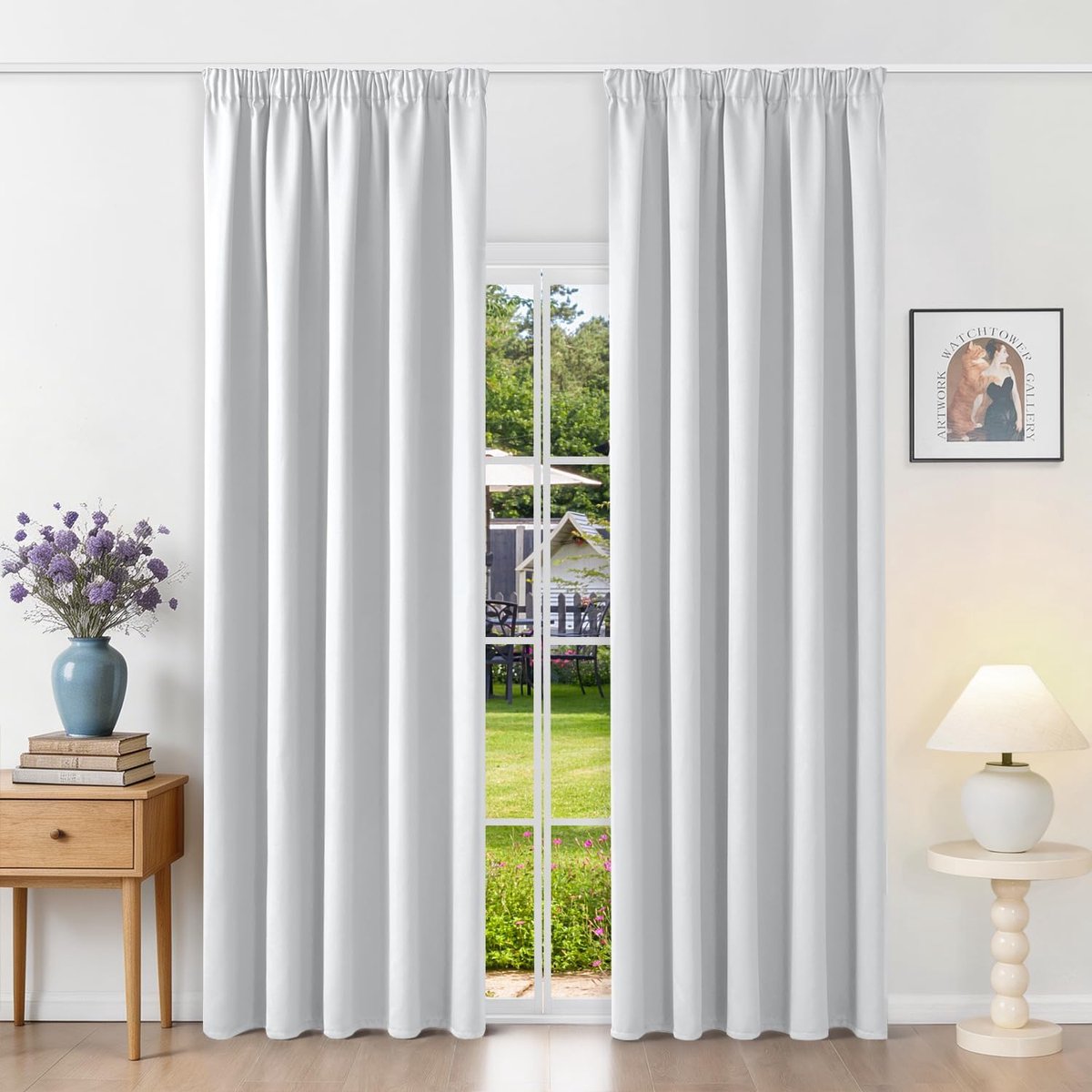 isolerend, 160 x 245 cm (l x h), met plooiband, tegen kou en hitte, ondoorzichtig, uv-bescherming, decoratie voor binnen, slaapkamer, woonkamer, grijswit, 2 stuks