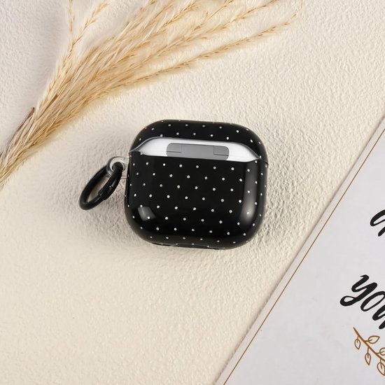 Compatibel met AirPods 4 Beschermhoes met schoonmaakset, schattig golfstipjespatroon Esthetisch ontwerp, krasbestendige sleutelhanger Hoes voor oordopjes en telefoon - Zwart — afbeelding 4