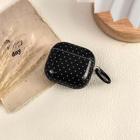 Compatibel met AirPods 4 Beschermhoes met schoonmaakset, schattig golfstipjespatroon Esthetisch ontwerp, krasbestendige sleutelhanger Hoes voor oordopjes en telefoon - Zwart — afbeelding 2