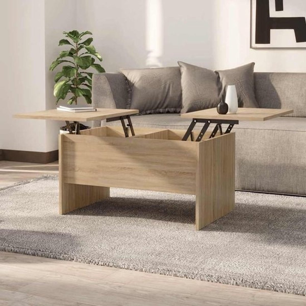Koffietafel - Salontafel bijzettafel - Woonkamer decoratie - Verborgen opbergruimte - 80x50x42.5cm - Sonoma eiken