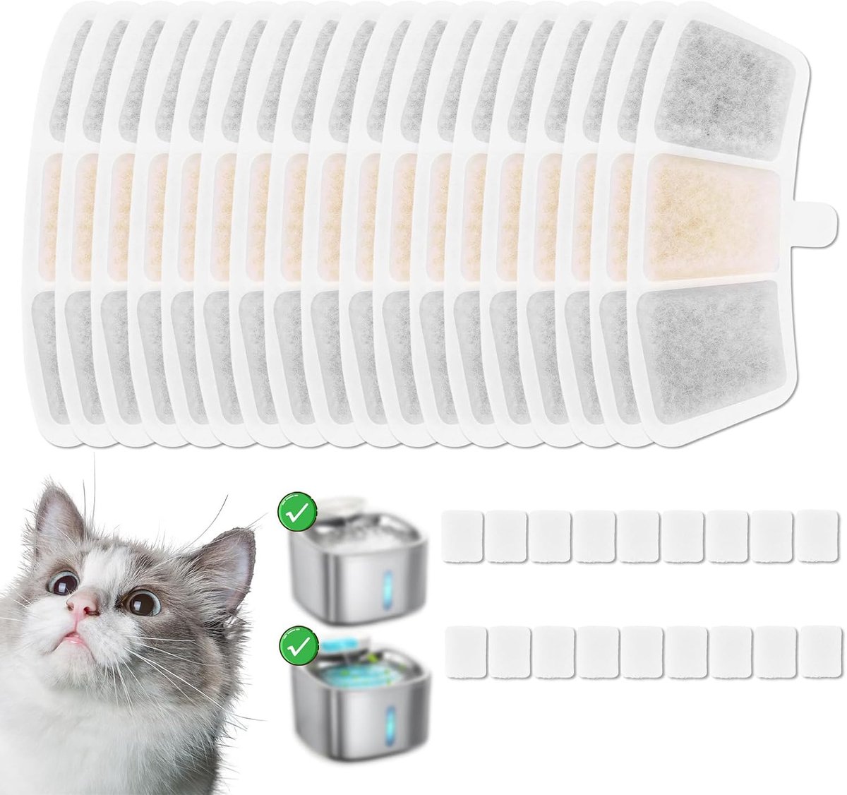 18st Kattenwaterfonteinfilters voor Hard Water, Filterkatoenen Vermindert Kalkaanslag en Nare Geurtjes Compatibel met Oneisall PW04 3,5L Draadloze Huisdierfontein Filterpatronen Lange Levensduur