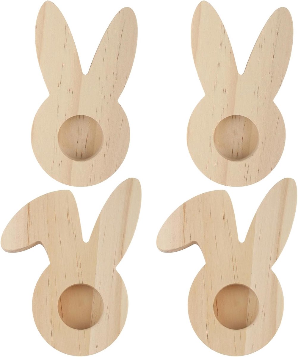 4 stuks eierdopjes, eierdopjes in konijnenvorm, eierdopjes van grenenhout, tafeldecoratie voor Pasen, Regalos Artesanales para Adultos y Niños, perfect voor brunch en ontbijt