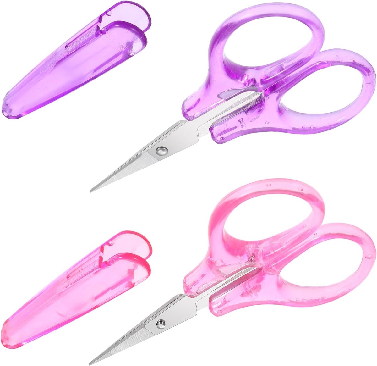 9.4 cm borduurschaar voor knutselen met veiligheidsdeksel ambidextrisch plastic handvat, compact reisdesign voor naaien, borduren, breien en DIY-projecten (roze, paars)