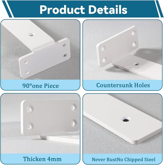 Set van 2 L-vormige Planksteunen voor Wandmontage, 15 cm, Zware Belastbaarheid tot 50 kg, Ideaal voor Keuken en Kantoor, Inclusief Dowel Schroeven, 4 mm Dikte — afbeelding 2