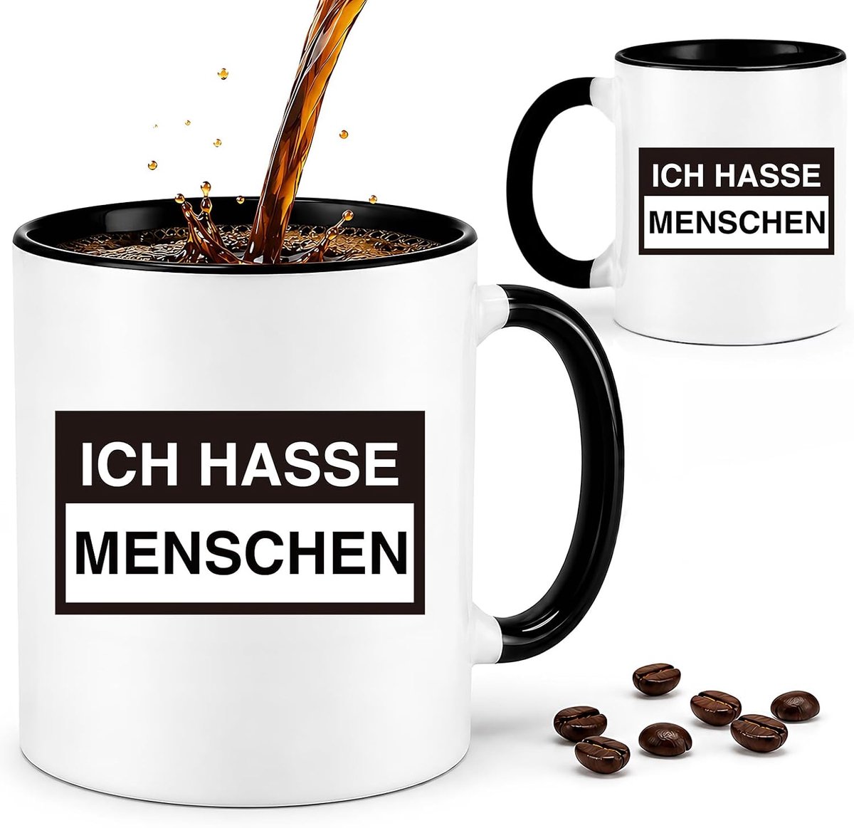 mok, ICH HASSE MENSEN 325ml koffiemok, zwart