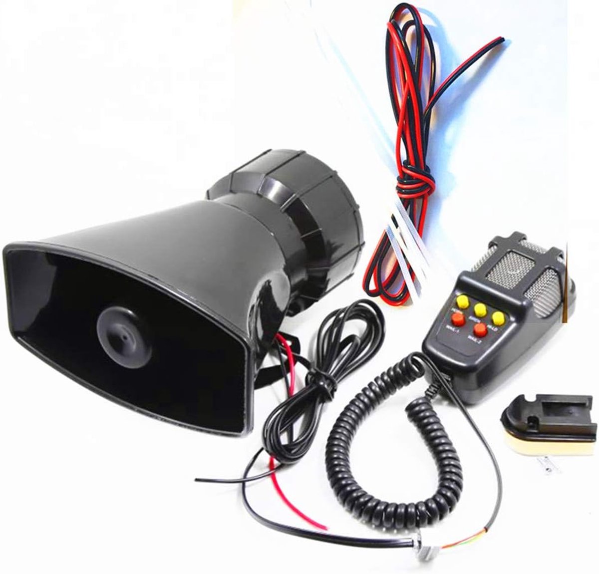 Auto sirene luidspreker, noodgeluid, sirene hoorn, 12 V, 80 W, met sfeergeluidssysteem voor microfoon