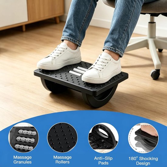 Ergonomische Voetsteun voor Bureau met Massageoppervlak, Ideaal voor Thuiswerk, Kantoor en Reizen, Verlicht Vermoeide Benen en Voeten — afbeelding 2