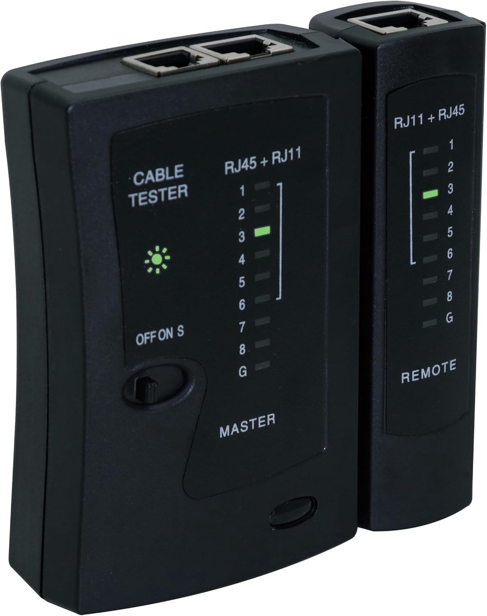 Netwerktester kabeltester netwerk RJ45 RJ11 RJ12 tester CAT6 CAT7 CAT8 ethernet LAN-kabel testapparaat patchkabel netwerkkabel leidingtester incl. beschermtas