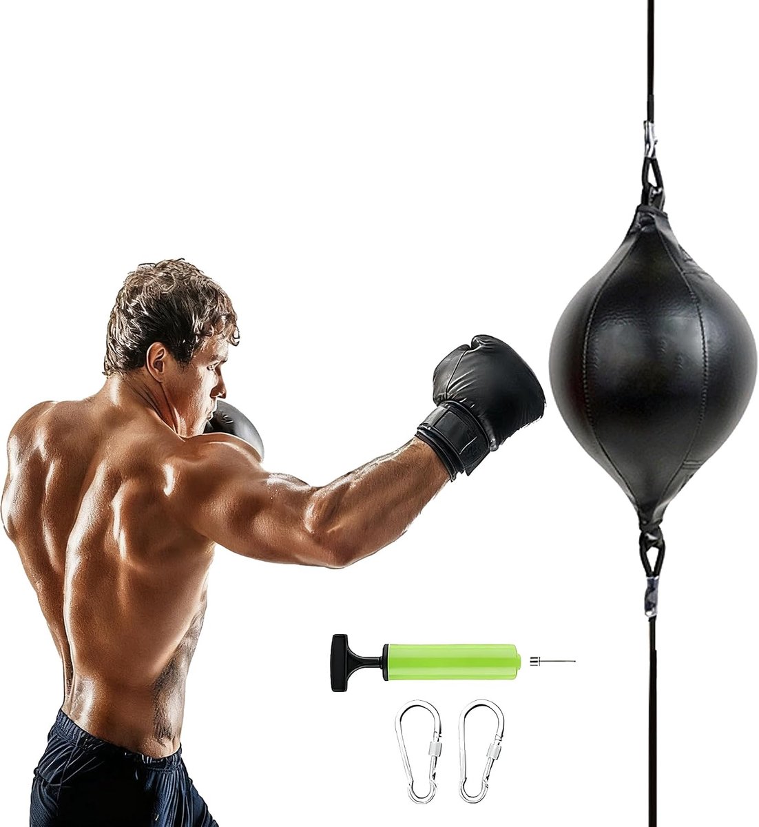 Boksbal Snelheid Bal, Geen Muur Installatie Boks Training Set Met Elastisch Touw, Training Apparatuur Bij Thuis Sportschool, Snelheid Striking Reflex Kit - Bevat Plastic Pomp En Veiligheid Gesp