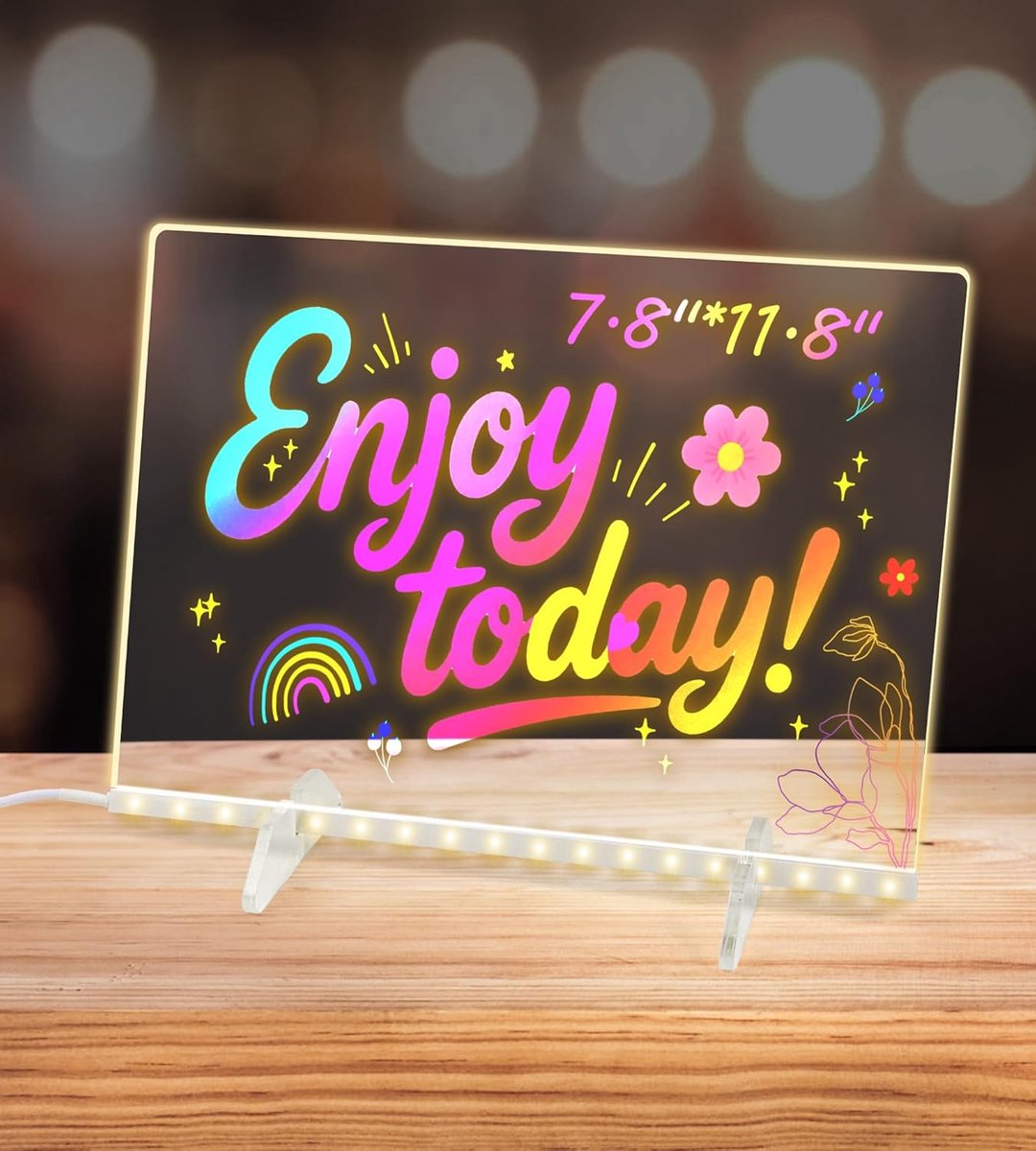 Lichtbord met 17 Neon Glow Lichten en 7 Stiften – Acryl Dry Erase Tekenbord voor Kinderen, Verstelbare Standaard, USB Voeding – Perfect voor Slaapkamerdecor, Feestjes en Borden (30 * 20)