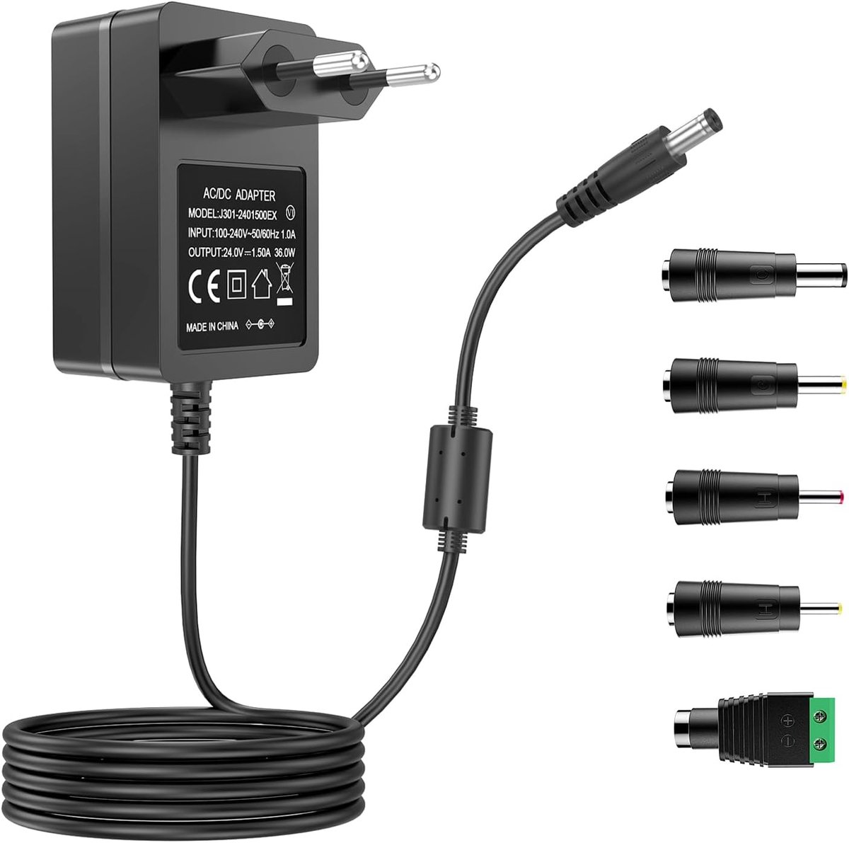 24 V 1,5 A voeding 36 W AC DC adapter 5,5 x 2,5 mm DC stekker voor led-lichtstrips, CCTV-camera, mini-tv en plus, 1,5 A max.