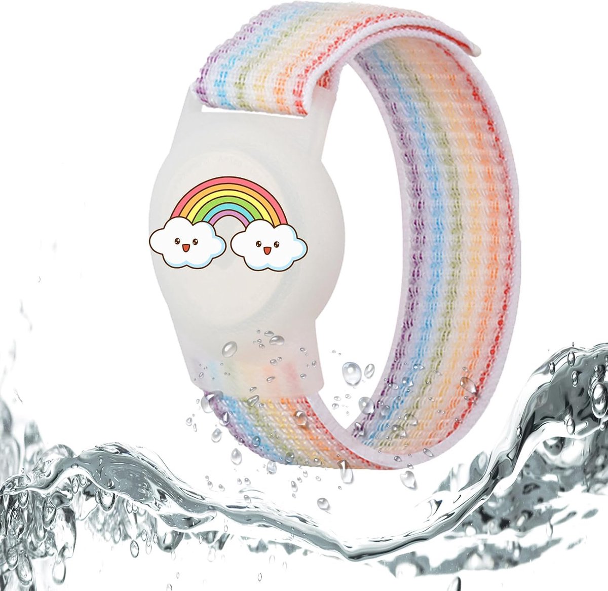 Armband waterdicht voor AirTag houder, Siliconen anti-verlies GPS-tracker-armbandhoes voor peuters (regenboog kleurrijk)