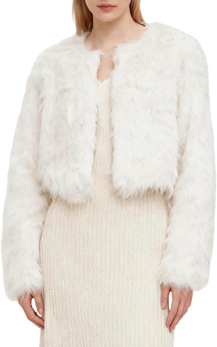 Bontjas dames, kunstbont jas kort imitatiebont mantel bontjas pluche bontjas fleece mantel lange mouwen faux fur jas winterjas jassen open kraag met zakken