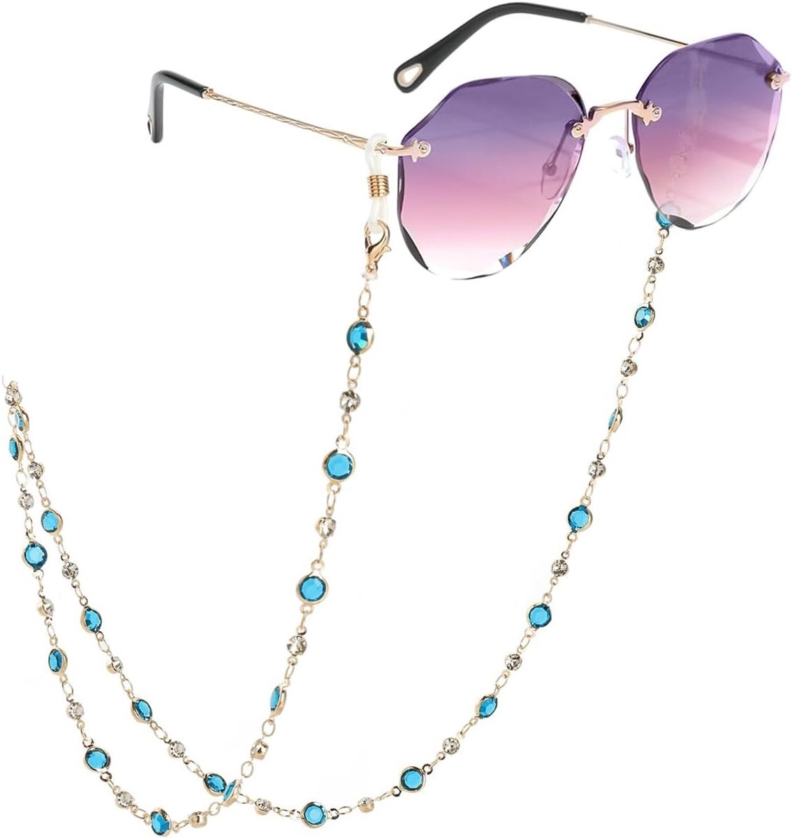 Brillenketting, metalen ketting, brillenketting, brillenketting, antislip, armband, parels, brilband, blauw