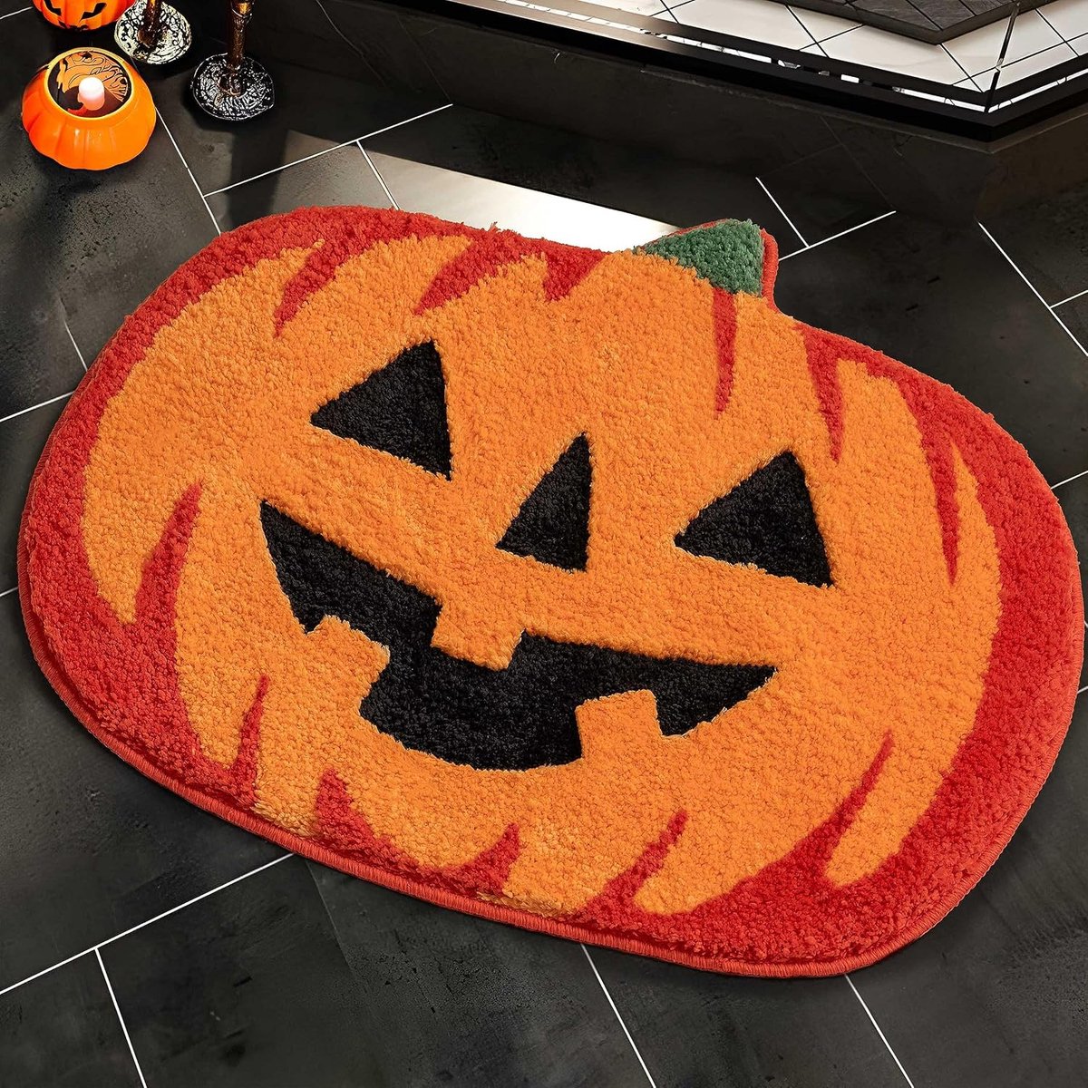 Badmat - Halloween Pompoen Badkamermat - Herfst Oranje Pompoen Ontwerp - Antislip en Absorberend - Formaat 50x80 cm - 1 Stuk